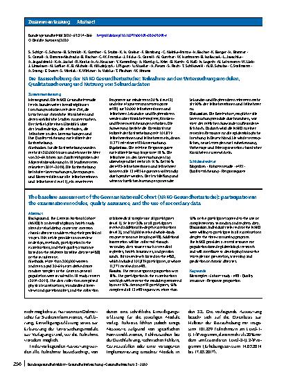 Vorschauseite 3: Die Basiserhebung der NAKO Gesundheitsstudie: Teilnahme an den Untersuchungsmodulen, Qualitätssicherung und Nutzung von Sekundärdaten