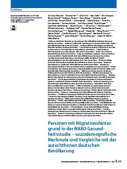 Vorschauseite 1: Personen mit Migrationshintergrund in der NAKO Gesundheitsstudie – soziodemografische Merkmale und Vergleiche mit der autochthonen deutschen Bevölkerung