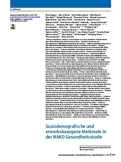 Vorschauseite 1: Soziodemografische und erwerbsbezogene Merkmale in der NAKO Gesundheitsstudie