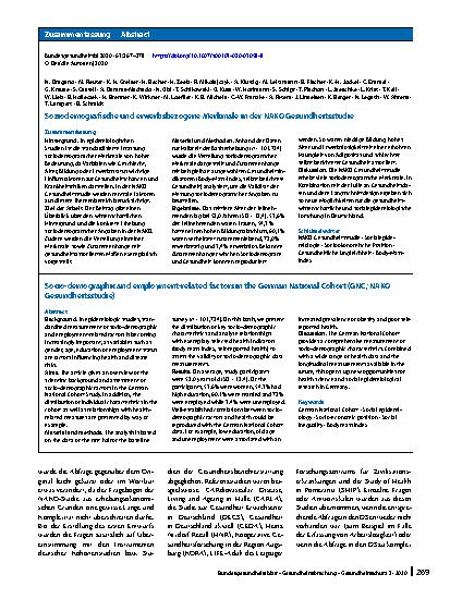 Vorschauseite 3: Soziodemografische und erwerbsbezogene Merkmale in der NAKO Gesundheitsstudie