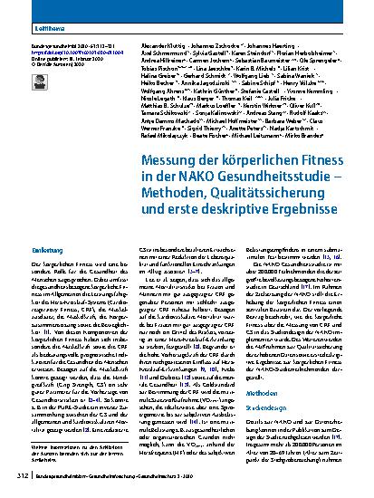 Vorschauseite 1: Messung der körperlichen Fitness in der NAKO Gesundheitsstudie – Methoden, Qualitätssicherung und erste deskriptive Ergebnisse