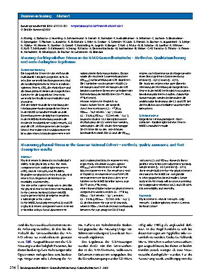 Vorschauseite 3: Messung der körperlichen Fitness in der NAKO Gesundheitsstudie – Methoden, Qualitätssicherung und erste deskriptive Ergebnisse