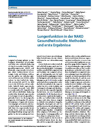 Vorschauseite 1: Lungenfunktion in der NAKO Gesundheitsstudie: Methoden und erste Ergebnisse