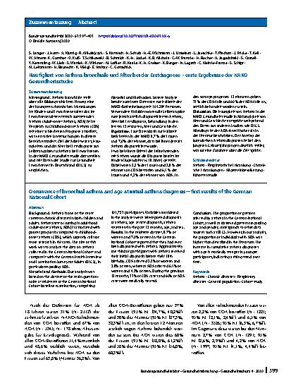 Vorschauseite 3: Häufigkeit von Asthma bronchiale und Alter bei der Erstdiagnose – erste Ergebnisse der NAKO Gesundheitsstudie
