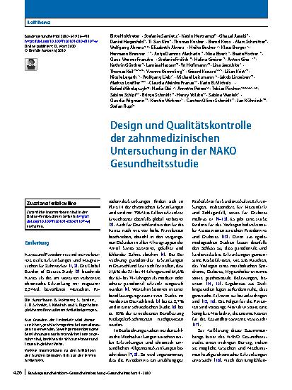Vorschauseite 1: Design und Qualitätskontrolle der zahnmedizinischen Untersuchung in der NAKO Gesundheitsstudie