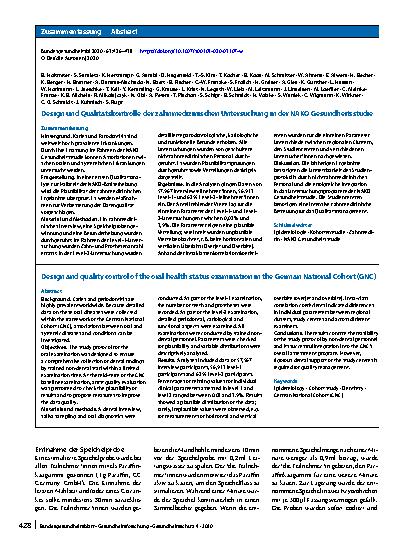 Vorschauseite 3: Design und Qualitätskontrolle der zahnmedizinischen Untersuchung in der NAKO Gesundheitsstudie