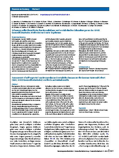 Vorschauseite 3: Erfassung selbst berichteter kardiovaskulärer und metabolischer Erkrankungen in der NAKO Gesundheitsstudie: Methoden und erste Ergebnisse