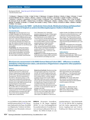 Vorschauseite 3: Blutdruckmessung in der NAKO – methodische Unterschiede, Blutdruckverteilung und Bekanntheit der Hypertonie im Vergleich zu anderen bevölkerungsbezogenen Studien in Deutschland