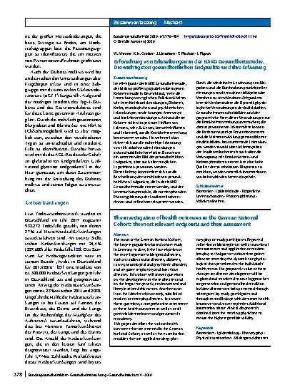 Vorschauseite 3: Erforschung von Erkrankungen in der NAKO Gesundheitsstudie. Die wichtigsten gesundheitlichen Endpunkte und ihre Erfassung