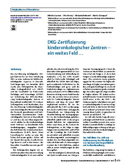 Vorschauseite 1: DKG-Zertifizierung kinderonkologischer Zentren – ein weites Feld …