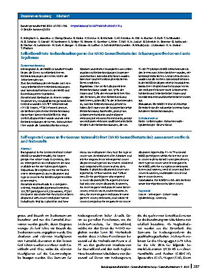Vorschauseite 3: Selbstberichtete Krebserkrankungen in der NAKO Gesundheitsstudie: Erfassungsmethoden und erste Ergebnisse