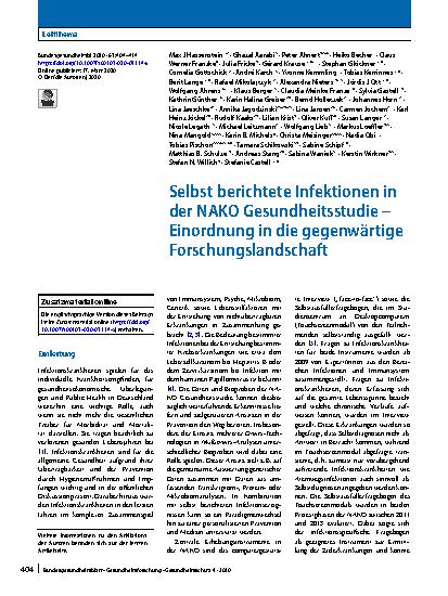 Vorschauseite 1: Selbst berichtete Infektionen in der NAKO Gesundheitsstudie – Einordnung in die gegenwärtige Forschungslandschaft