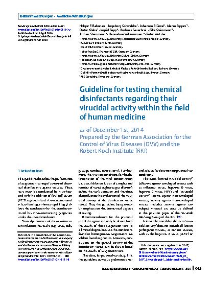 Vorschauseite 1: Guideline for testing chemical disinfectants regarding their virucidal activity within the field of human medicine