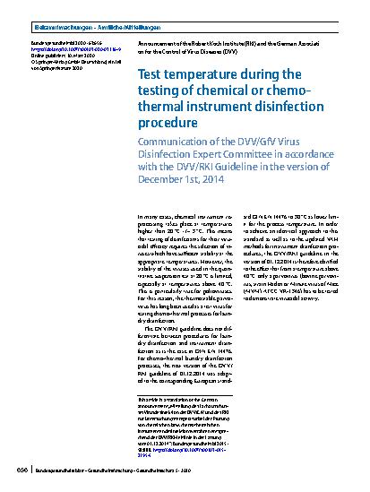 Vorschauseite 1: Test temperature during the testing of chemical or chemo-thermal instrument disinfection procedure