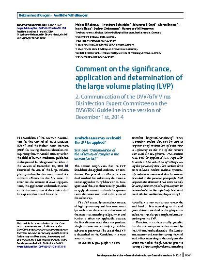 Vorschauseite 1: Comment on the significance, application and determination of the large volume plating (LVP)