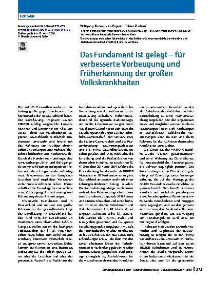 Vorschauseite 1: Das Fundament ist gelegt – für verbesserte Vorbeugung und Früherkennung der großen Volkskrankheiten