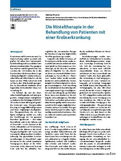 Vorschauseite 1: Die Misteltherapie in der Behandlung von Patienten mit einer Krebserkrankung