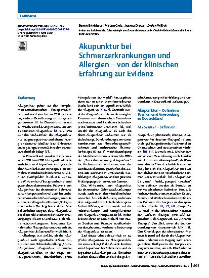 Vorschauseite 1: Akupunktur bei Schmerzerkrankungen und Allergien – von der klinischen Erfahrung zur Evidenz