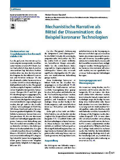 Vorschauseite 1: Mechanistische Narrative als Mittel der Dissemination: das Beispiel koronarer Technologien