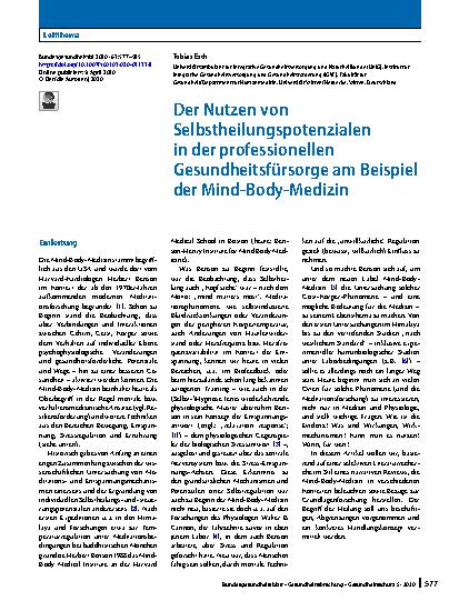 Vorschauseite 1: Der Nutzen von Selbstheilungspotenzialen in der professionellen Gesundheitsfürsorge am Beispiel der Mind-Body-Medizin