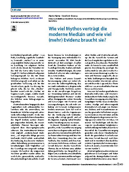Vorschauseite 1: Wie viel Mythos verträgt die moderne Medizin und wie viel (mehr) Evidenz braucht sie?
