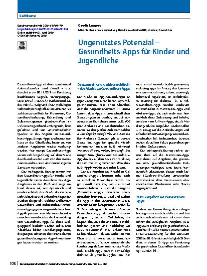 Vorschauseite 1: Ungenutztes Potenzial – Gesundheits-Apps für Kinder und Jugendliche