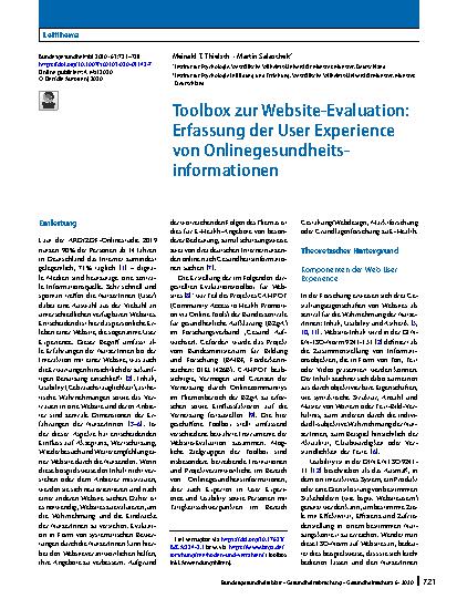 Vorschauseite 1: Toolbox zur Website-Evaluation: Erfassung der User Experience von Onlinegesundheitsinformationen