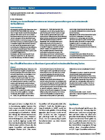 Vorschauseite 3: Nutzung von Gesundheitsinformationen im Internet: personenbezogene und motivationale Einflussfaktoren