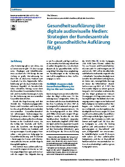 Vorschauseite 1: Gesundheitsaufklärung über digitale audiovisuelle Medien: Strategien der Bundeszentrale für gesundheitliche Aufklärung (BZgA)