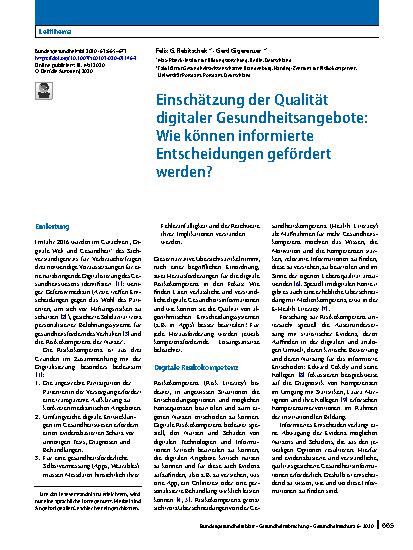 Vorschauseite 1: Einschätzung der Qualität digitaler Gesundheitsangebote: Wie können informierte Entscheidungen gefördert werden?