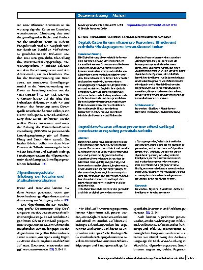 Vorschauseite 3: Digitale Daten für eine effizientere Prävention: Ethische und rechtliche Überlegungen zu Potenzialen und Risiken