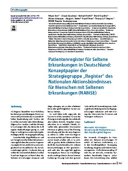 Vorschauseite 1: Patientenregister für Seltene Erkrankungen in Deutschland: Konzeptpapier der Strategiegruppe „Register“ des Nationalen Aktionsbündnisses für Menschen mit Seltenen Erkrankungen (NA…