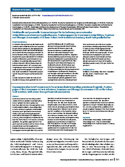 Vorschauseite 3: Strukturelle und personelle Voraussetzungen für die Sicherung einer rationalen Antiinfektivaverordnung in Krankenhäusern