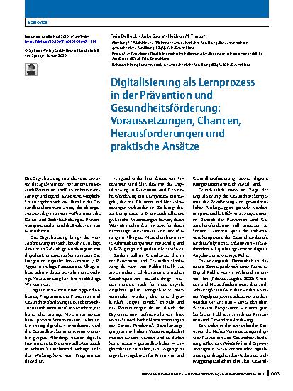 Vorschauseite 1: Digitalisierung als Lernprozess in der Prävention und Gesundheitsförderung: Voraussetzungen, Chancen, Herausforderungen und praktische Ansätze