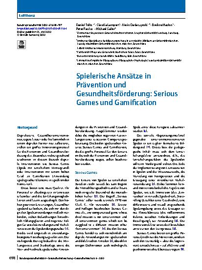 Vorschauseite 1: Spielerische Ansätze in Prävention und Gesundheitsförderung: Serious Games und Gamification