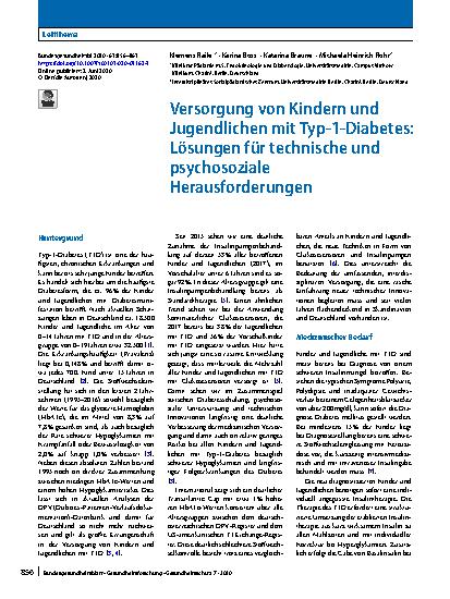 Vorschauseite 1: Versorgung von Kindern und Jugendlichen mit Typ-1-Diabetes: Lösungen für technische und psychosoziale Herausforderungen