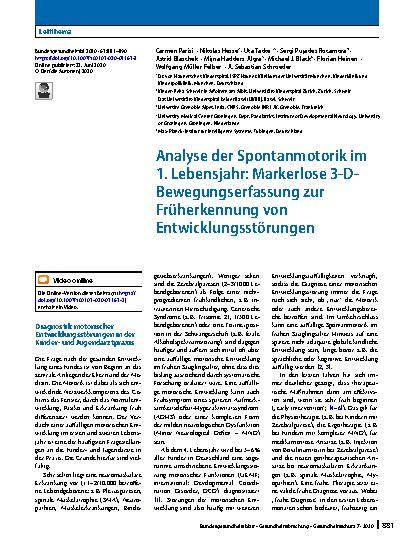 Vorschauseite 1: Analyse der Spontanmotorik im 1. Lebensjahr: Markerlose 3-D-Bewegungserfassung zur Früherkennung von Entwicklungsstörungen