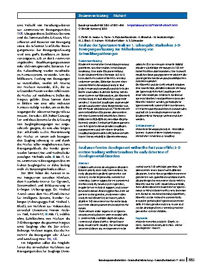 Vorschauseite 3: Analyse der Spontanmotorik im 1. Lebensjahr: Markerlose 3-D-Bewegungserfassung zur Früherkennung von Entwicklungsstörungen