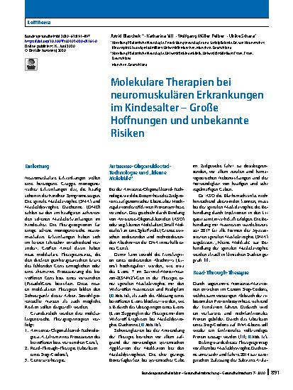Vorschauseite 1: Molekulare Therapien bei neuromuskulären Erkrankungen im Kindesalter – Große Hoffnungen und unbekannte Risiken