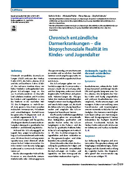 Vorschauseite 1: Chronisch entzündliche Darmerkrankungen – die biopsychosoziale Realität im Kindesund Jugendalter