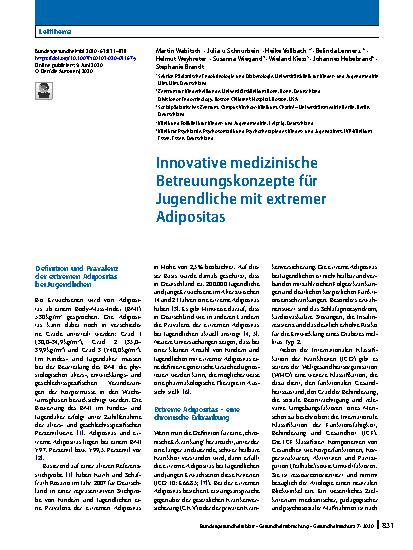 Vorschauseite 1: Innovative medizinische Betreuungskonzepte für Jugendliche mit extremer Adipositas