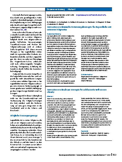 Vorschauseite 3: Innovative medizinische Betreuungskonzepte für Jugendliche mit extremer Adipositas