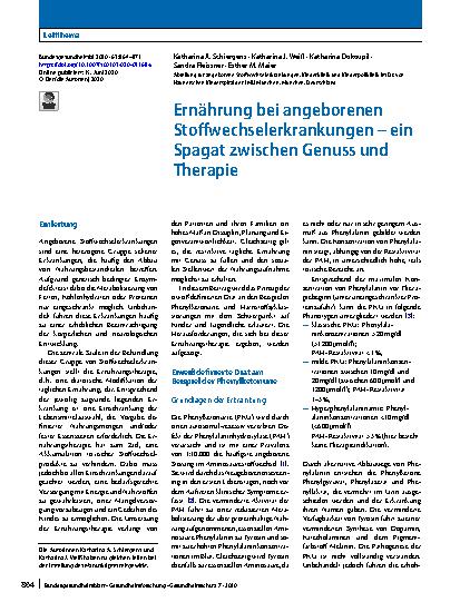 Vorschauseite 1: Ernährung bei angeborenen Stoffwechselerkrankungen – ein Spagat zwischen Genuss und Therapie