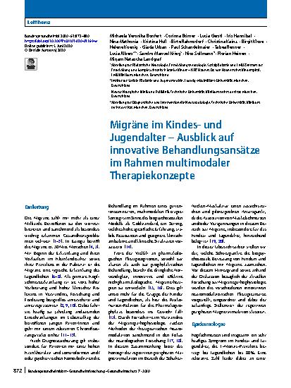 Vorschauseite 1: Migräne im Kindesund Jugendalter – Ausblick auf innovative Behandlungsansätze im Rahmen multimodaler Therapiekonzepte