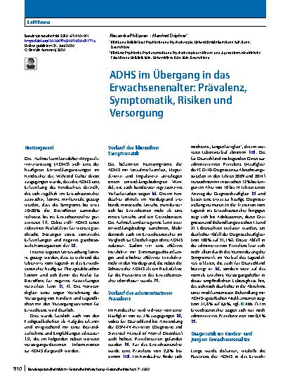 Vorschauseite 1: ADHS im Übergang in das Erwachsenenalter: Prävalenz, Symptomatik, Risiken und Versorgung
