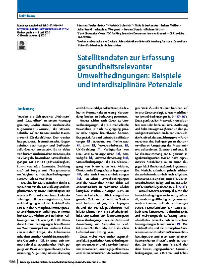 Vorschauseite 1: Satellitendaten zur Erfassung gesundheitsrelevanter Umweltbedingungen: Beispiele und interdisziplinäre Potenziale