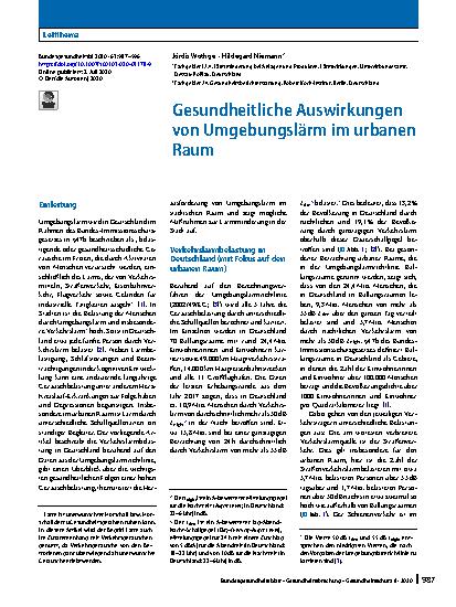 Vorschauseite 1: Gesundheitliche Auswirkungen von Umgebungslärm im urbanen Raum