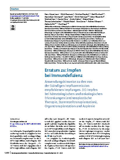 Vorschauseite 1: Erratum zu: Impfen bei Immundefizienz