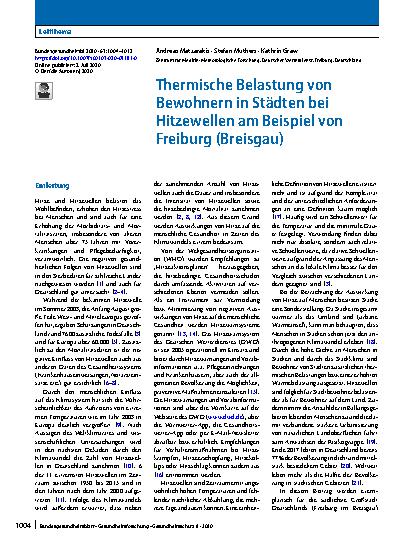 Vorschauseite 1: Thermische Belastung von Bewohnern in Städten bei Hitzewellen am Beispiel von Freiburg (Breisgau)