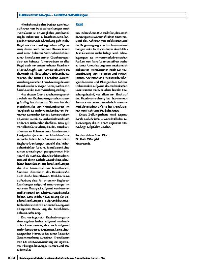 Vorschauseite 3: Transfusionsassoziierte Immunmodulation (TRIM): Stellungnahme des Arbeitskreises Blut